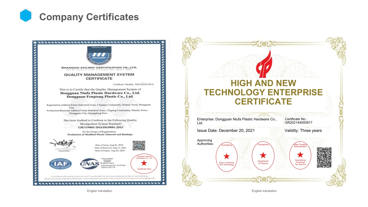 NF English catalog, page 5: Company certificates