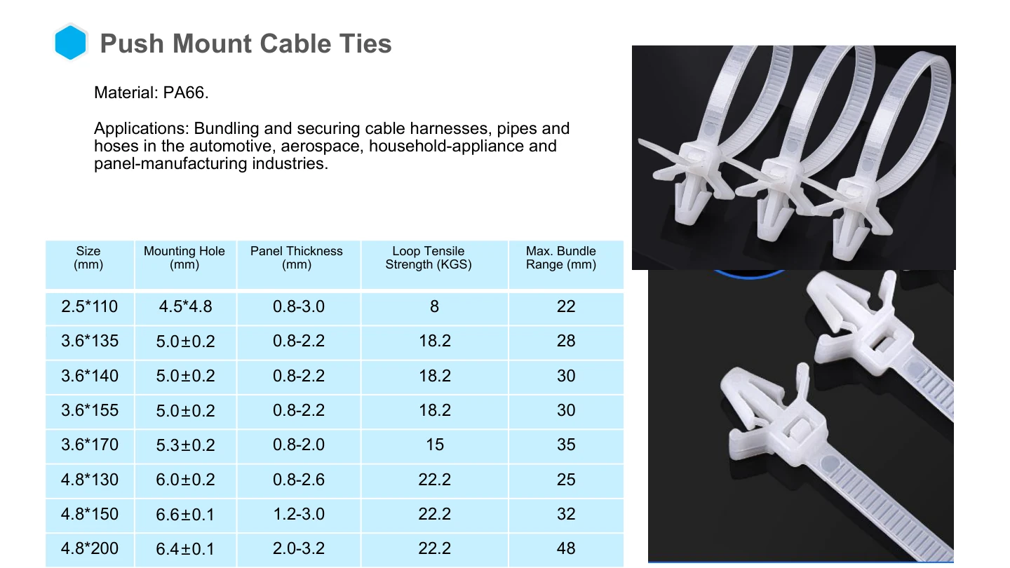 NF English catalog, page 16: Push mount cable ties