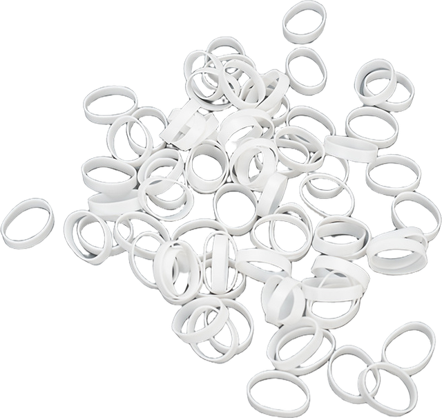 White NF silicone rings shown as a loose group